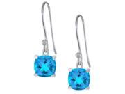 1.60 CT Cushion 5MM Natural Blue Topaz 925 Sterling Silver Drop Earrings