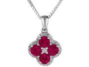 1.36 Ct Round Red Ruby Sterling Silver Flower Pendant 18 Chain