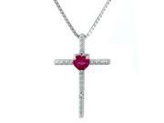 .30 Ct Heart Red Ruby and Diamond Sterling Silver Cross Pendant 18 Chain