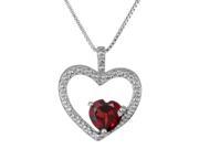 .80 Ct Heart Natural Red Garnet Diamond Accent 925 Sterling Silver Pendant