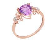 10K Rose Gold Pink Amethyst Diamond Pear Ring .02cttw I J I2 I3 Size 5