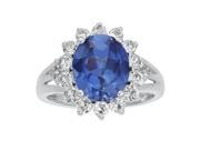 3.70 Oval Blue Sapphire and White Sapphire Ring in 925 Sterling Silver Size 5