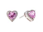1.10 CT Heart Pink Sapphire Diamond Accent Sterling Silver Stud Earrings