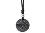 Metro Jewelry Stainless Steel Cross Medalli Pendant Black Ip Leather Cord