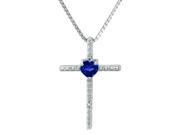 .30 Ct Heart Blue Sapphire Diamond Sterling Silver Cross Pendant 18 Chain