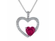 5.40 Ct Heart Red Ruby and Diamond Accent 925 Sterling Silver Pendant