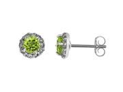 1.00 CT Round 5MM Natural Green Peridot White Topaz Silver Stud Earrings