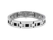 Metro Jewelry Stainless Steel Link Bracelet Black Cable Inlay
