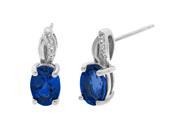 .90 Ct Oval Blue Sapphire Diamond Sterling Silver Earrings .05cttw I J I2 I3