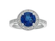 2.4 Ct Round Blue Sapphire Diamond Sterling Silver Ring .005cttw I J Size 5