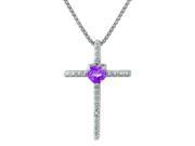 .10 Ct Heart Purple Amethyst Diamond Sterling Silver Cross Pendant 18