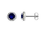 1.30 CT Round 5MM Blue Sapphire White Topaz Sterling Silver Stud Earrings