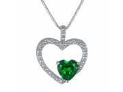 1.35 Ct Heart Green Emerald and Diamond Accent 925 Sterling Silver Pendant