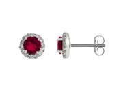 1.30 CT Round 5MM Red Ruby and White Topaz Sterling Silver Stud Earrings