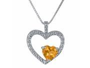 3.60 Ct Heart Natural Yellow Citrine and Diamond 925 Sterling Silver Pendant