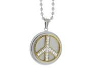 Metro Jewelry Stainless Steel Pendant Necklace with Cubic Zirconium and Peace Sign Design