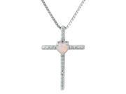 .10 Ct Heart White Opal and Diamond Sterling Silver Cross Pendant 18 Chain