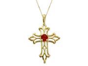 .12 Ct Round Red Ruby 10K Yellow Gold Cross Pendant