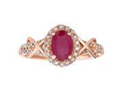 10K Rose Gold Red Ruby and Diamond Oval Ring .24cttw I J I2 I3 Size 5