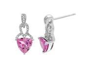 .6 Ct Trillion Pink Sapphire Diamond Sterling Silver Earrings .08cttw I J