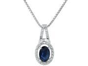 10K White Gold Blue Sapphire Diamond Oval Pendant .09cttw I J I2 I3