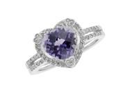 2.00 Ct Heart Purple Alexandrite Diamond Accent 925 Sterling Silver Ring Sz 6