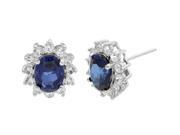 1.50 Oval Blue Sapphire and White Sapphire Earrings in 925 Sterling Silver