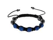 Dark Blue Crystals on Black String Adjustable Bracelet