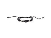 Black and White Crystals on Black String Adjustable Bracelet