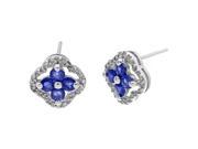 10K White Gold Blue Sapphire Diamond Round Earrings .14cttw I J I2 I3