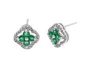 10K White Gold Green Emerald Diamond Round Earrings .14cttw I J I2 I3