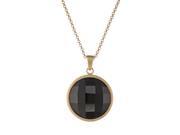 Black Glass .5 Micron Gold Plated Brass Round Shaped Pendant