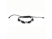 Black White Crystal Bracelet with White Beads on Adjustable Black String