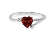 .85 Ct Heart Natural Red Garnet and White Topaz 925 Sterling Silver Ring Sz 6