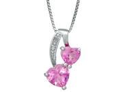 1.5 Ct Double Heart Pink Sapphire Diamond Sterling Silver Pendant 18 Chain