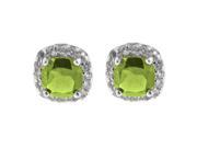 1.40 Ct Cushion Natural Green Peridot White Topaz Sterling Silver Earrings