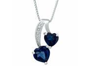 1.50 Ct Double Heart Blue Sapphire Diamond Sterling Silver Pendant 18 Chain