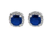 5MM Cushion Blue Sapphire and White Topaz 925 Sterling Silver Earrings