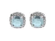 5MM Cushion Blue Aquamarine and White Topaz 925 Sterling Silver Earrings