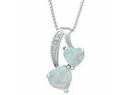 .60 Ct Double Heart White Opal and Diamond Sterling Silver Pendant 18 Chain