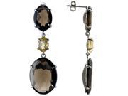 Sterling Silver Earrings with Oval Smokey Quartz and Citrine Stones