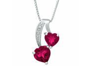 1.50 Ct Double Heart Red Ruby Diamond Sterling Silver Pendant 18 Chain