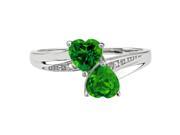 .50 Ct Heart Green Emerald and Diamond Accent 925 Sterling Silver Ring Sz 5