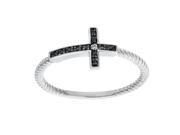 .04 cttw Black and White Diamond Sideways Cross 925 Sterling Silver Ring Sz 5