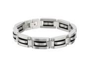 Metro Jewelry Stainless Steel Link Bracelet with Black Rubber