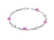 5MM Heart Opal and Pink Sapphire .01 cttw Diamond Sterling Silver Bracelet