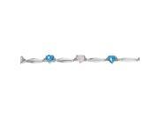 5MM Heart Opal and Blue Topaz .01 cttw Diamond Sterling Silver Bracelet