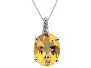 2.40 Ct Oval Yellow Citrine and Diamond Sterling Silver Pendant 18 Chain