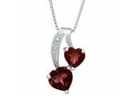1.30 Ct Double Heart Red Garnet Diamond Sterling Silver Pendant 18 Chain