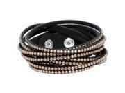 6 Strand Black Faux Suede Brown Crystal Wrap Adjustable Bracelet